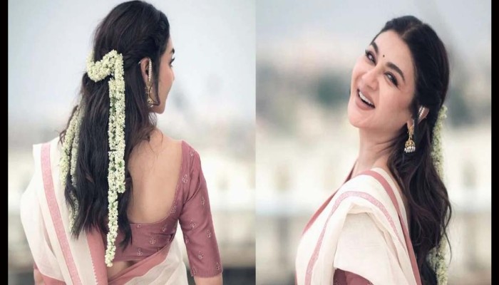 শাড়ি-গাজরায় স্নিগ্ধ জয়া, ক্যাপশনে ‘পিরিতের বেদনা’