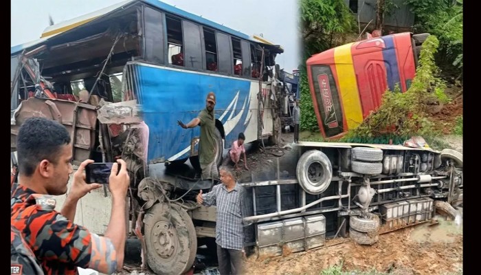 যাত্রীবাহী দুই বাসের মুখোমুখি সংঘর্ষে চালক নিহত, আহত ২০
